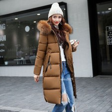 Winter Womens Cotton-padded Jacket Hood Large Fur Collar Down Cotton-padded Coat