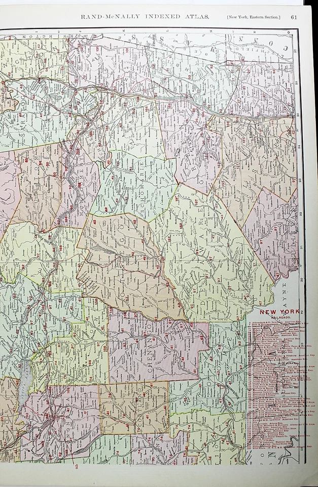 Mapa del estado de Nueva York Rand McNally 1901 ferrocarril RR ciudad de negocios folio grande Foto 2 de 4