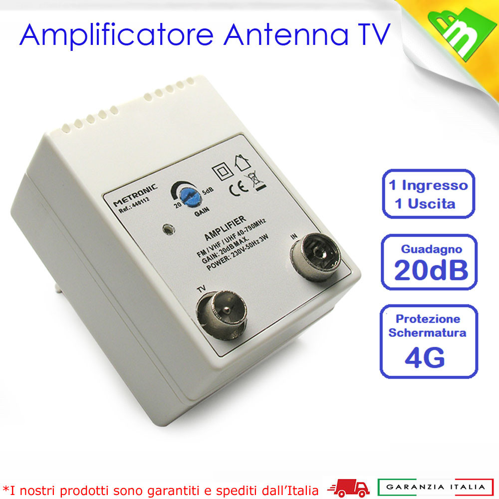 AMPLIFICATORE ANTENNA DI LINEA TV DA INTERNO DIGITALE TERRESTRE 1IN-1OUT 20dB