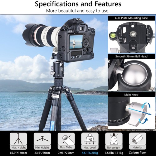 Compact Carbon Fiber Tripod Lightweight Camera Tripod Monopod Travel Tripod - Picture 6 of 14