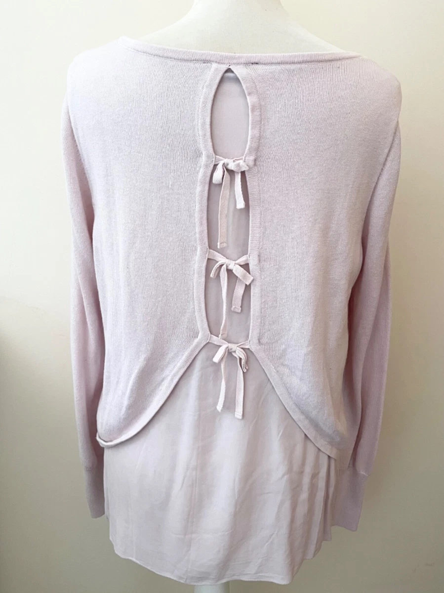 MINT VELVET PALE PINK LONG SLEEVED LINED TIE BACK FINE KNIT JUMPER SIZE 14  | eBay