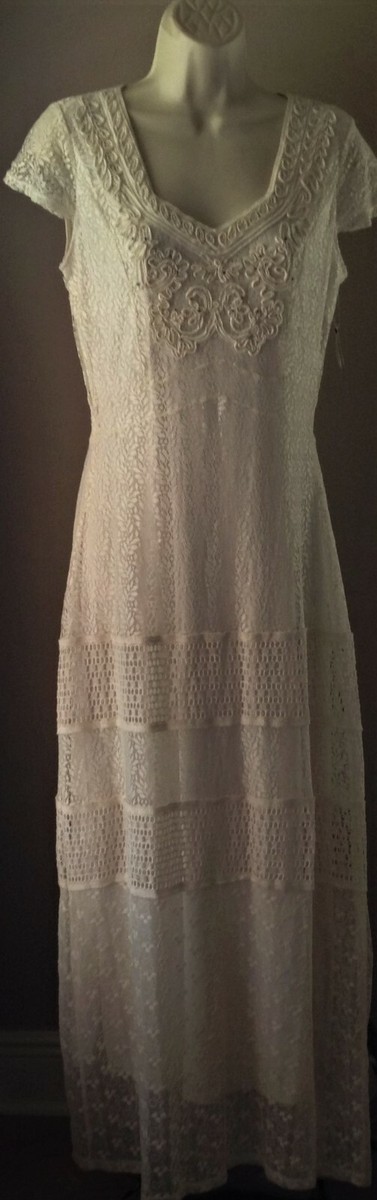 REBA Long Length LACE DRESS M NEW Ivory BEADED Cap Sleeve GOWN MEDIUM NWOT  Lined | eBay