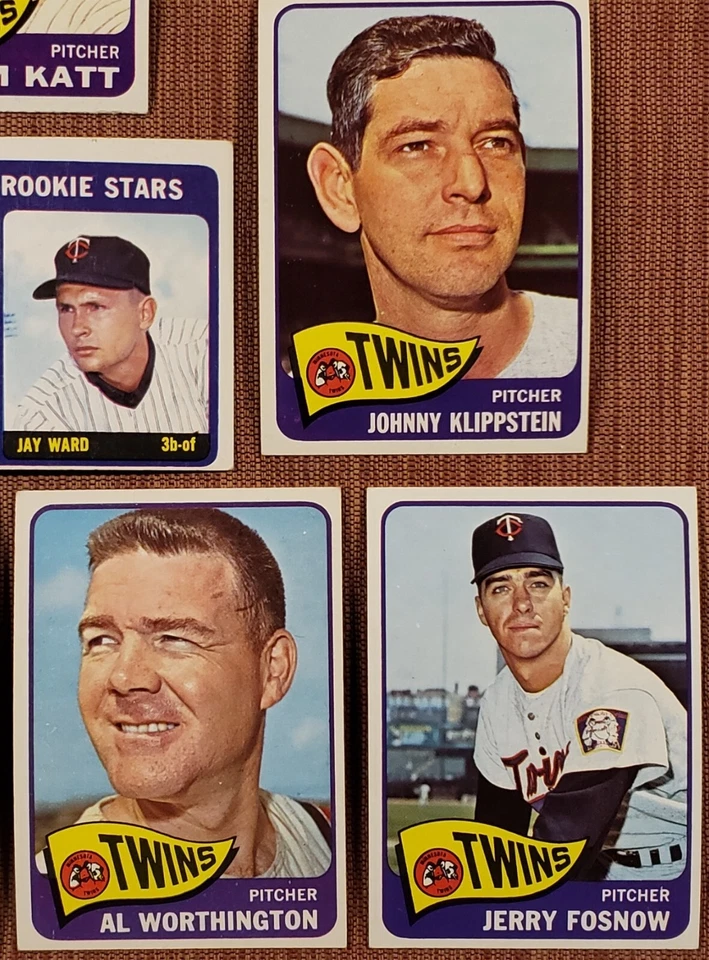 Tarjetas de béisbol 1965 Topps Twins Jim Kaat Stigman Fosnow SP RC Kostro Klippstein Foto 3 de 4