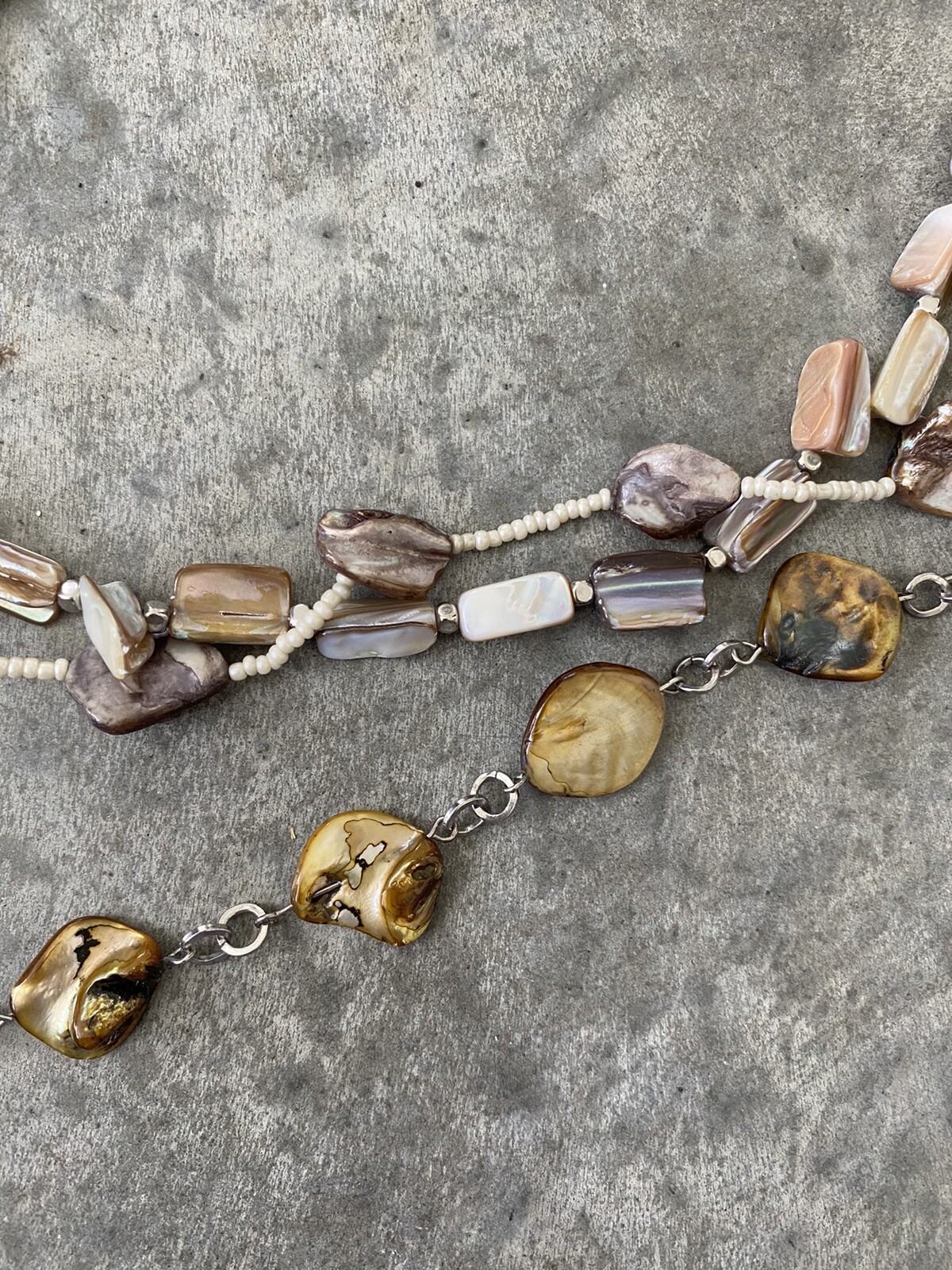 Beaded Necklace Shell Shells Layering Silver Tone… - image 5