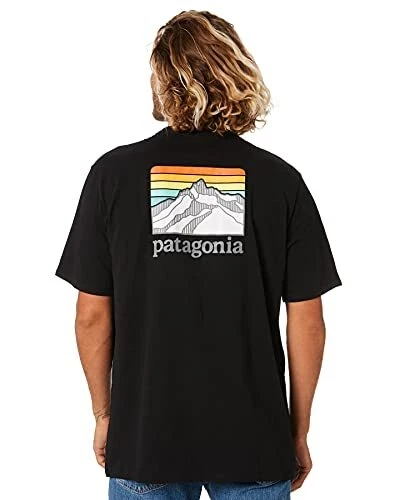 Nuova T-shirt Patagonia uomo linea logo cresta tasca responsabili: nera M!