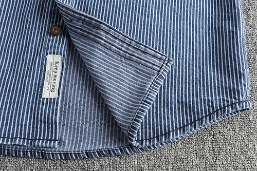 Garngefärbt Streifen Stoff gewaschen Retro Workwear Jeanshemd Herren Freizeithemd - - Bild 15 von 21