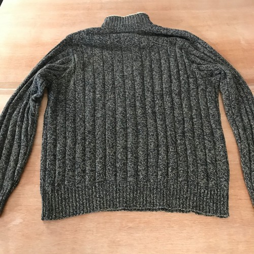 Maglione Oscar De La Renta uomo L nero grigio a costine 1/4 zip pullover manica lunga - Foto 2 di 11
