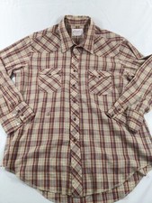 VTG 70s Wrangler Permanent Press Long Tail Pearl Snap Lightweight L Plaid
