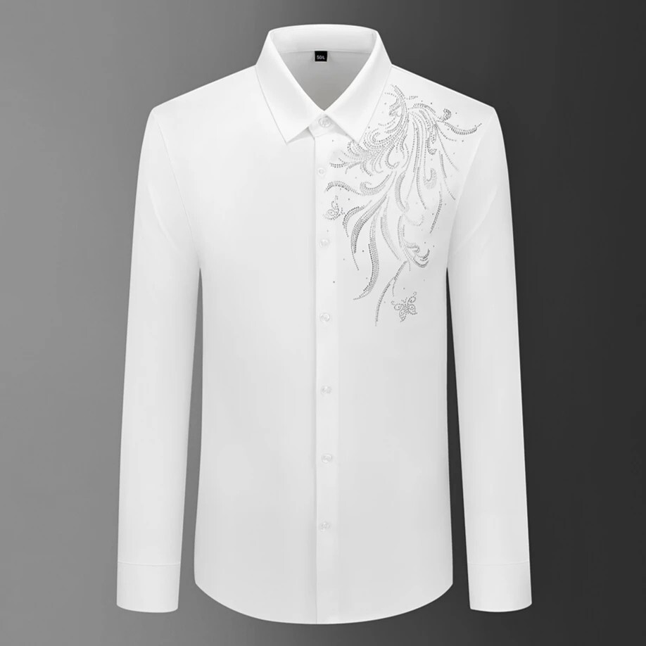 sachin and babi light blue dress Men Luxury Abstract Rhinestone Slim Fit Dress Shirt Long Sleeve Button-Down