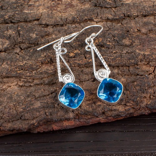 Blue Topaz Gemstone 925 Sterling Silver Earring Handmade jewelry Earring Gift
