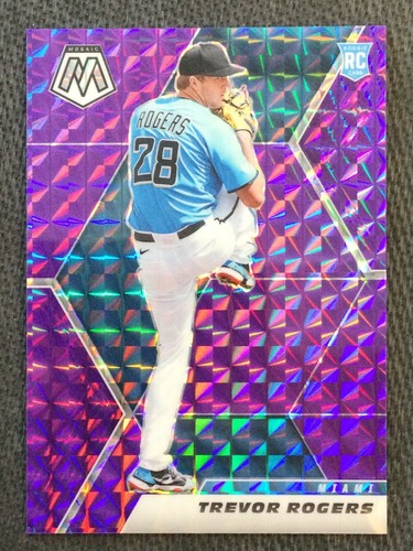 2021 Panini Mosaic Purple Prizm #237 Trevor Rogers Miami Marlins RC Rookie /49
