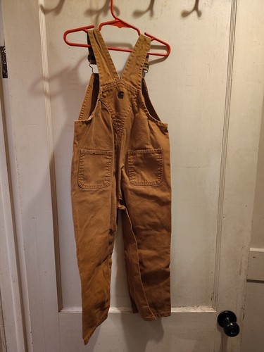 Carhartt Overalls Boys Size 4 Beige Brown Canvas Double Knee Unlined Bibs - Picture 3 of 7