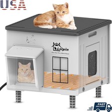 Heated Cat House Outdoor Insulated Weatherproof Shelter W/ Escape Door New
