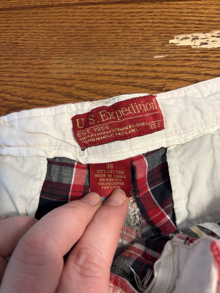 Vintage US Expedition Red Blue Plaid Golf Shorts Sz 38 Summer Y2K
