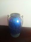 Blue Mosaic Glass Antique,Metal Lantern , Vintage Style, Geometric Pattern — photo 4