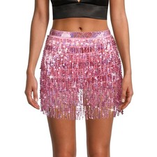 Glitzer Pailletten Quasten Rock für Bauchtanz, Damen Fransen Festival Glitzer...