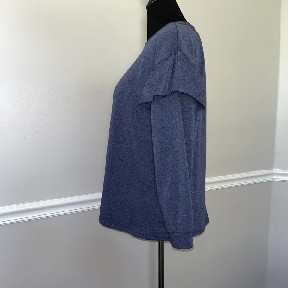 Blusa Matilda Jane Top Para Mujer Talla L Azul Tejido Volantes Manga Larga Abullonada Foto 4 de 4