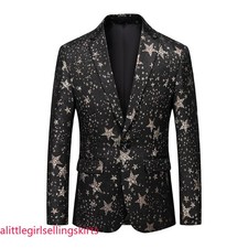 Men Star Pattern Tuxedo Jacket Top Formal Dress Suit Blazer Party Prom Coat Tops