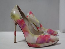 Alice & Olivia Patent Leather Stacey Bendet Platform Heels Floral Watercolor 39
