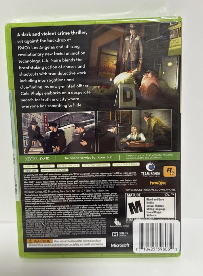 L.A. Noire Microsoft Xbox 360, 2011 Brand New Factory Sealed/Read - Image 3 of 4