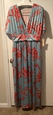 New w/tags Kiyonna Vienna Maxi Dress Plus Size 1X  Blue Red Cherry Blossom