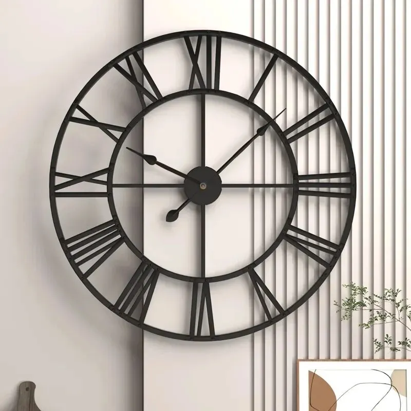 Modern 3D Large Wall Clock Roman Numerals Retro Round Metal Iron Nordic ...