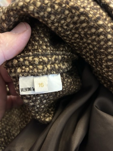 Mini robe sans manches vintage Valentino marron laine nubby mohair taille 16 - Photo 7/9