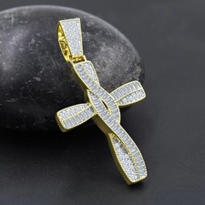 2ct Round Cut Diamond Cross Pendant Necklace 14k Yellow Gold Over Free Chain