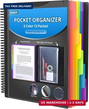 HABGP 12 Pocket Plastic folders with Pockets, 6 Colors Multi Pocket Folder Binde