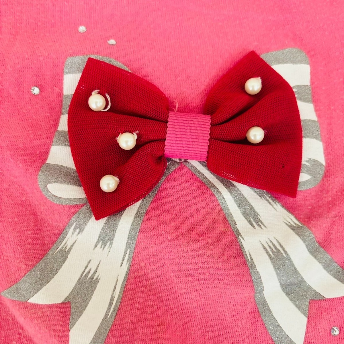 mezzo piano - メゾピアノ　140 Mezzo Piano Kids One Piece 140cm Pink Ribbon Stripe Short Sleeve