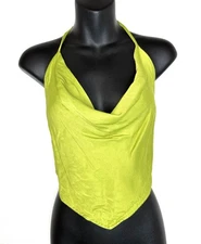 Wild Fable Women’s Cropped Halter Top XXL Green Rouched Pointed Hem Boho Resort