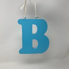 Blue wood 6  letter  B  with ribbon loop Nursery decor baby boy
