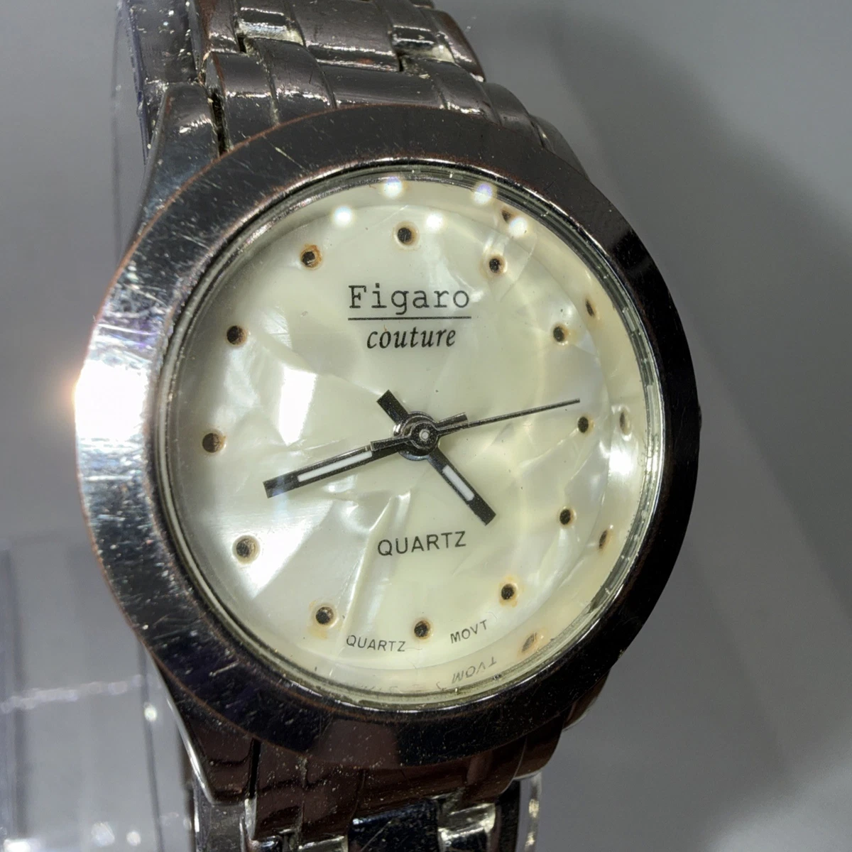 Figaro Couture Purple Rhinestone Flower Hinged Cuff Bracelet Watch 6253 Quartz Figaro Couture Wristwatches for sale | eBay main image 4