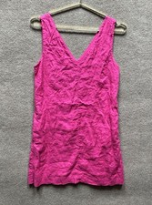 J.Crew Maxine V-Neck Linen Shift Dress Size Medium Fuchsia Pink Pockets Lined
