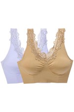 Rhonda Shear Women's 2-pack Seamless Bra with Lace Beige/Lavender Haze