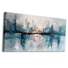FUHAIHUA Canvas Wall Art For Living Room 48L" x 24W" Blue Abstract Painting