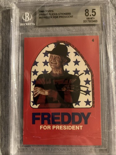 FREDDY KRUEGER ( FREDDY FOR PRESIDENT #4 ) 1988 TOPPS NEW SLAB 8.5 BECKETT