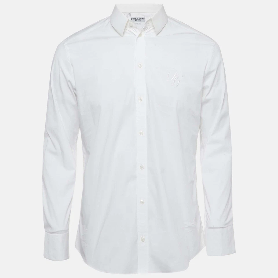Camisa Dolce & Gabbana Dorada Blanca Algodón Manga Larga Botón Delantero L
