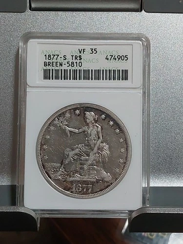 1877-S $1 Trade Dollar VF 35 ANACS SOAPBOX  / Breen-5810