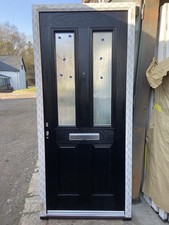 BRAND NEW BLACK COMPOSITE FRONT DOOR IN UPVC FRAME 933- 2095 OBSCURED GLASS