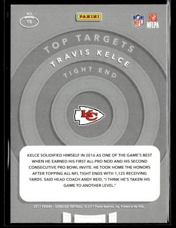 L61,271 - 2017 Donruss Top Targets Holo #15 Travis Kelce /100 - Image 2 of 2