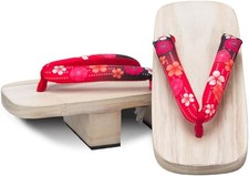 Traditional Japanese Geta Sandals Red Hanao Natural Wood Clogs Yukata Kimono