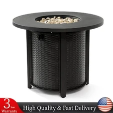 32" Outdoor Round Propane Gas Fire Pit w/ Steel Lid & Rocks 50000BTU Patio Party