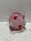 Vtg Murano  Glass Puffer Fish Figurine Hand Blown Pink With Red Polka Dots 5” C