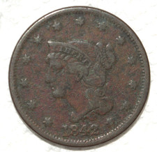 Nice 1842 Braided Hair LARGE CENT ~ Small Date ~ Fine+ Newcomb 2