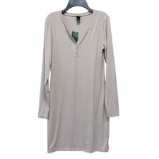 Wild Fable Women's Taupe Ribbed Henley Long Sleeve Mini Dress Size L
