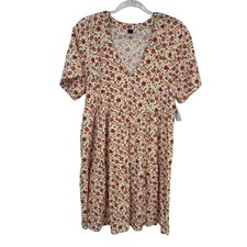 Old Navy Babydoll Dress Womens Medium Whimsical Floral White Orange NEW
