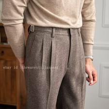 Winter Men's Vintage Gurkha Trousers High Waist Straight Naples Pants Business