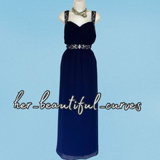 QUIZ EMBROIDERED BEADED NAVY OCCASION EVENING PARTY DRESS SIZE 20