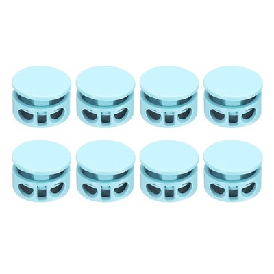 8Pcs Round Cord Locks, 4mm Metal Double Hole Spring Toggle Stopper, Lake Blue